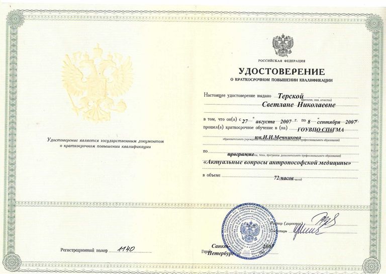 Терская Светлана Николаевна – диплом