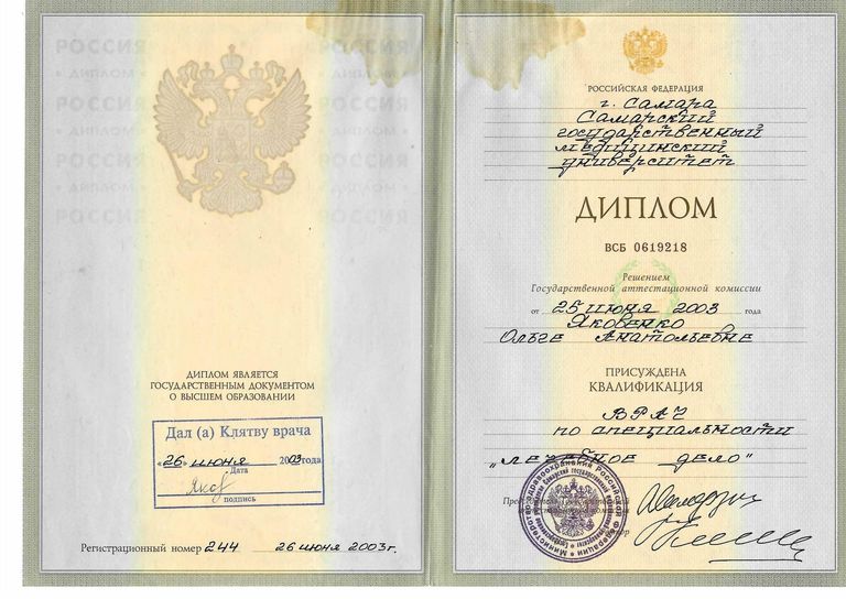 Яковенко Ольга Анатольевна – диплом